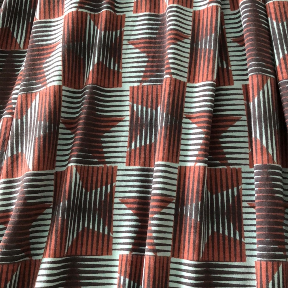 LuLaRoe A-Line Skirt in Brown and Teal Geometric Print - Picture 2 of 4